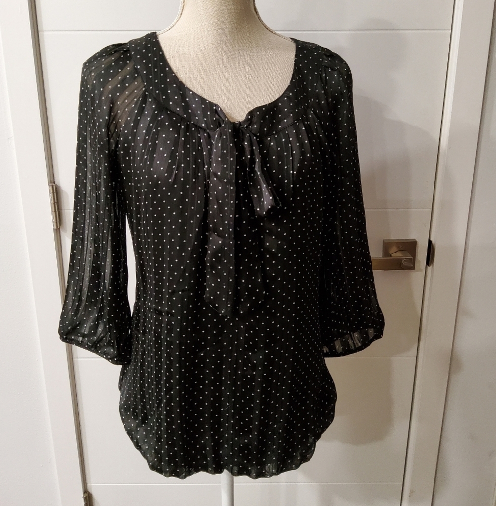 Sara Michelle Vintage Black White Polka Dot Blouse Size LP